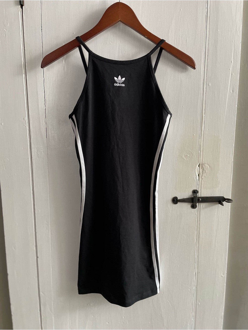 Adidas Originals Spaghetti Strap Mini Black Tank Dress with White Side Stripes